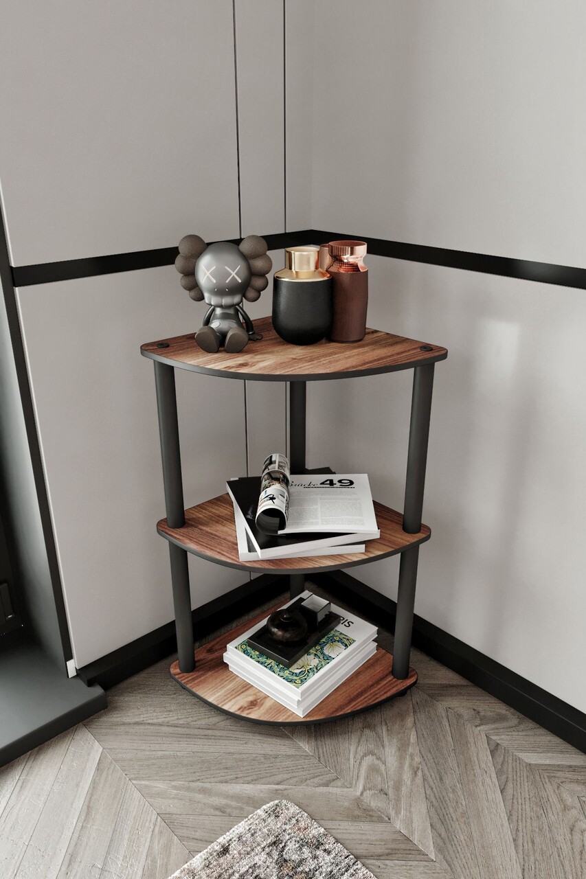 Corp biblioteca, Hanah Home, Bookcase 3-Tiers Corner, 34x72x34 cm, MDF , Maro - imagine 3
